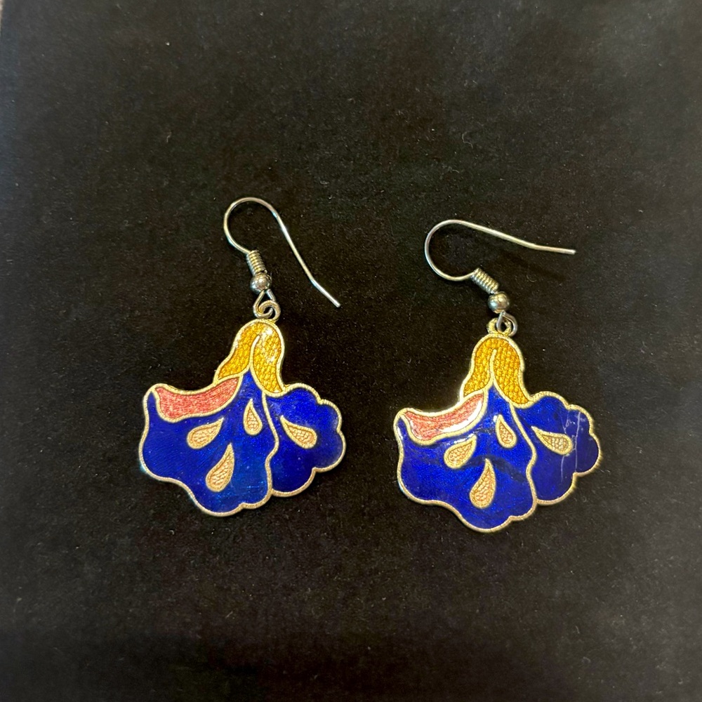 Vintage Cloisonné Flower Earrings